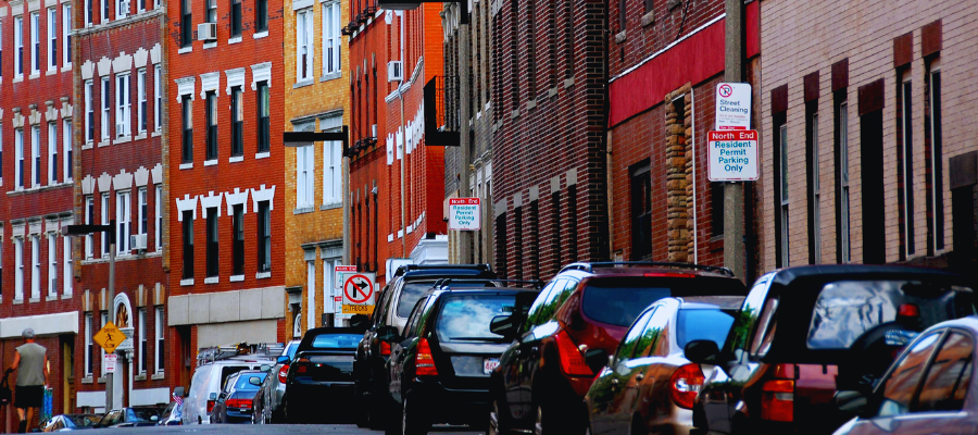 Cars parked on a street in boston