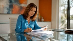 Independent insurance agent reviewing policies