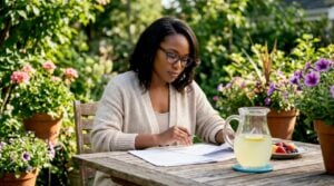 Woman reviewing home insurance policy papers