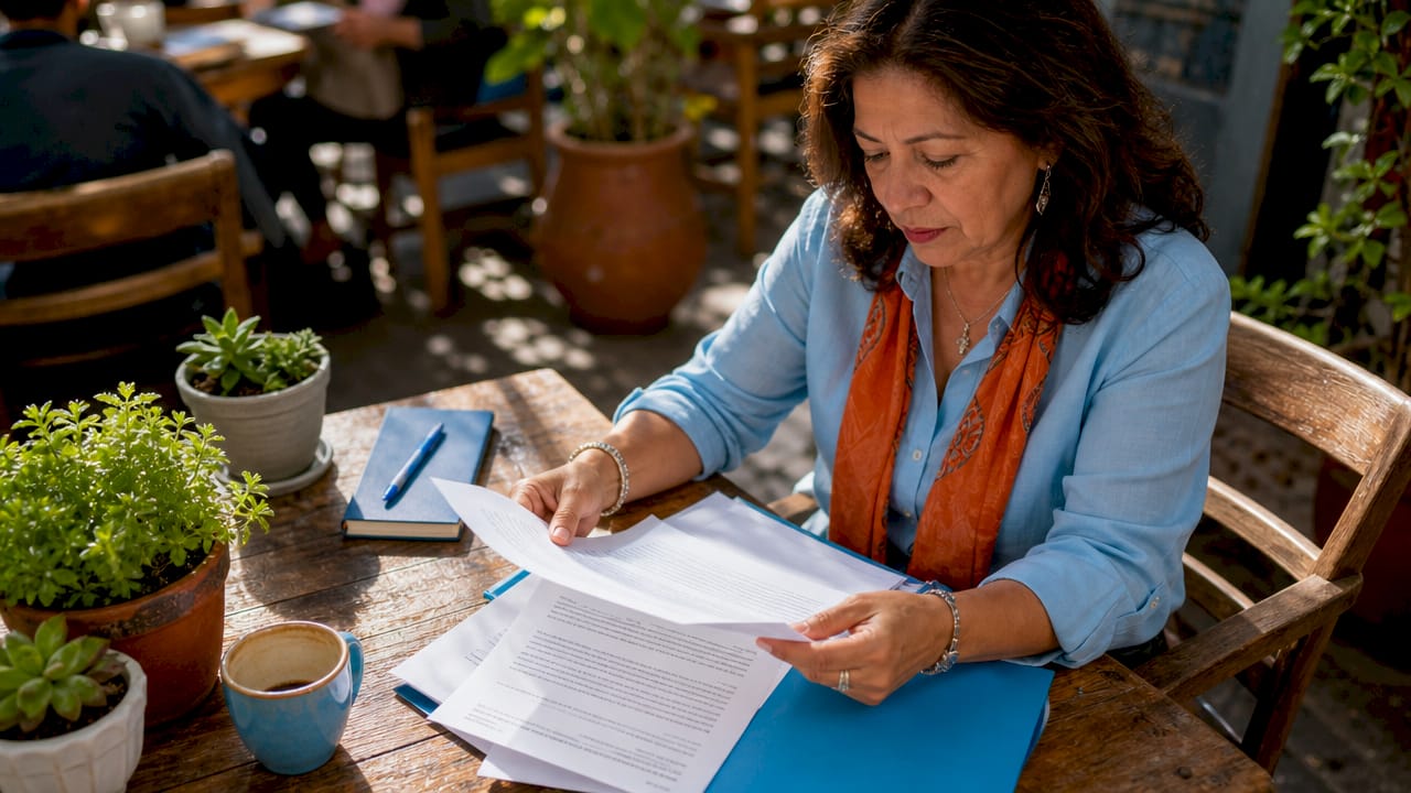 Insurance agent reviewing insurance policies at desk