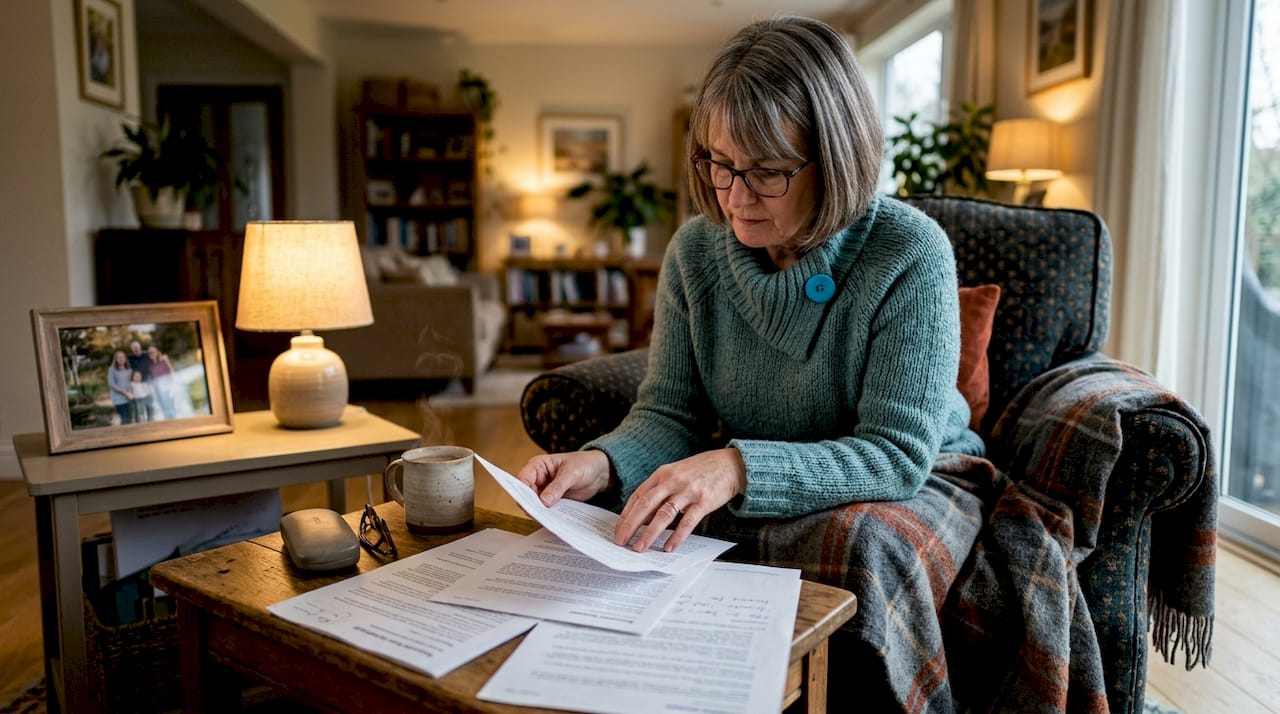 Homeowner examining insurance papers at table