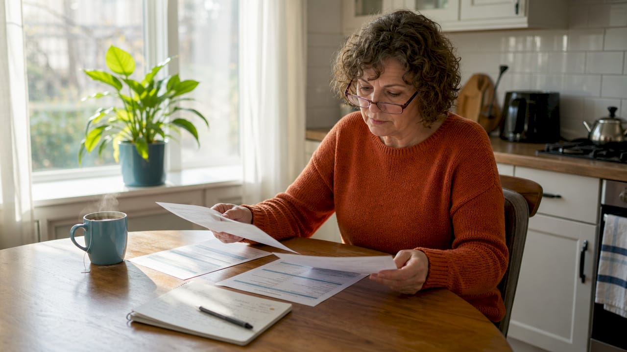 Homeowner reviewing insurance quotes at kitchen table