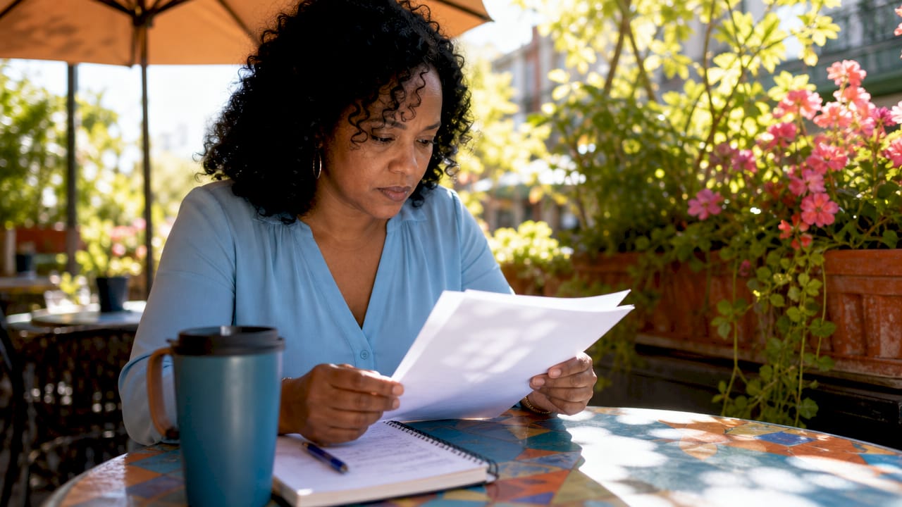 Person reviewing insurance policy paper documents