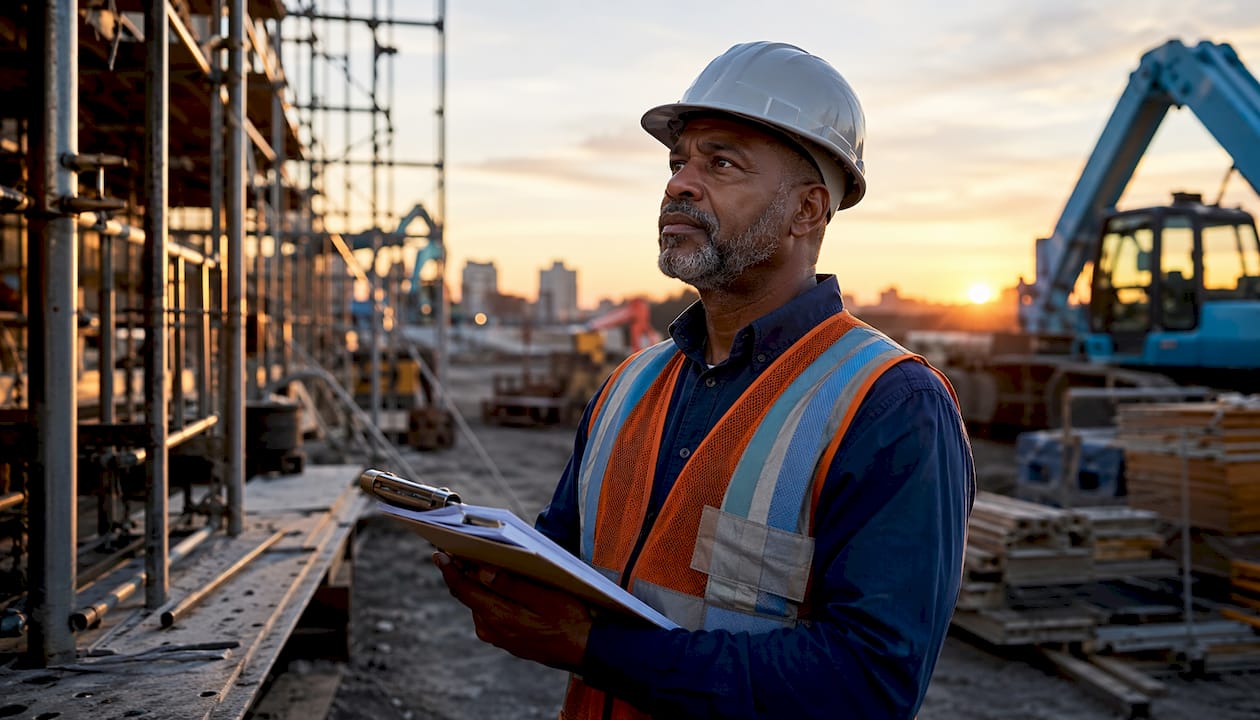 Safety inspector assessing construction risks